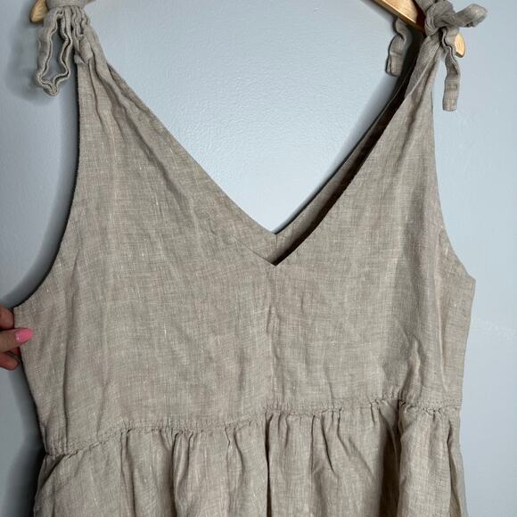 Pavientra Women's Taupe Tie Strap Organic Modern Linen Mini Dress Size 4XL - Picture 7 of 7